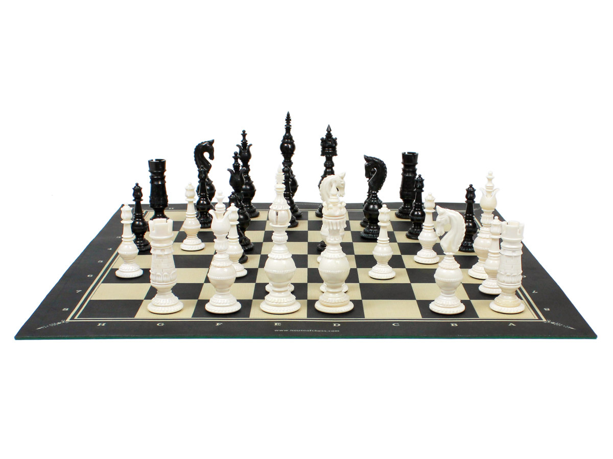Camel Bone Chess Pieces on Woodtex Roll Up Chess Board
