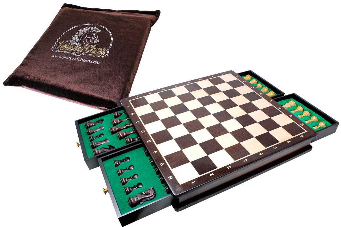 Beautiful Chess Board with matching 3" Rosewood / Boxwood Galaxy Staunton chess pieces 