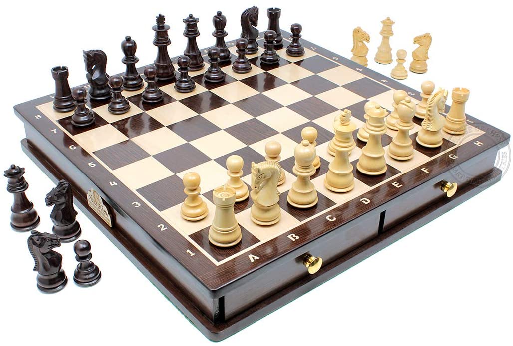 15" x 15" Rosewood Chess board with inlaid Algebraic notations. Square size - 1.65" (42mm)