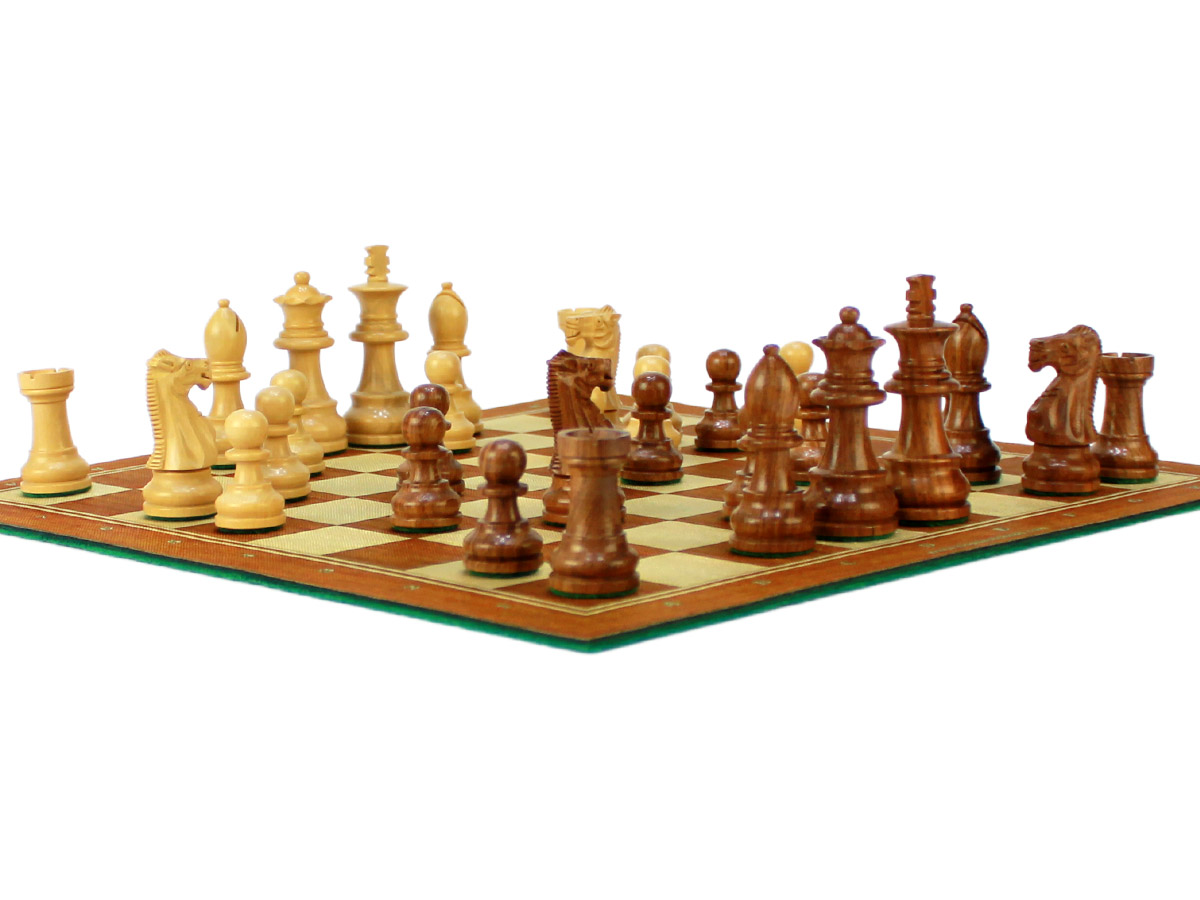 Side view of chess board with Unique Staunton Wooden pieces