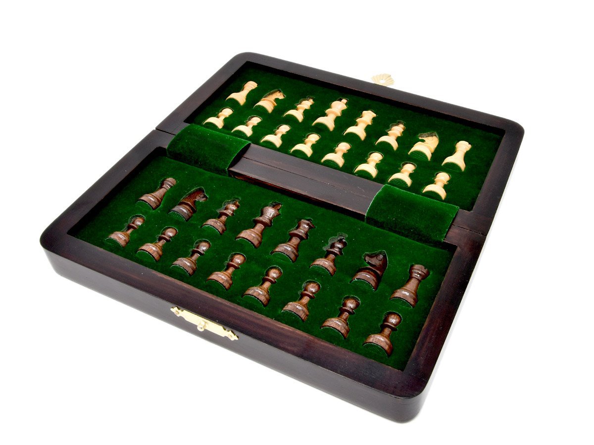 Flat layout of chess board with inner view of chessmen inserts