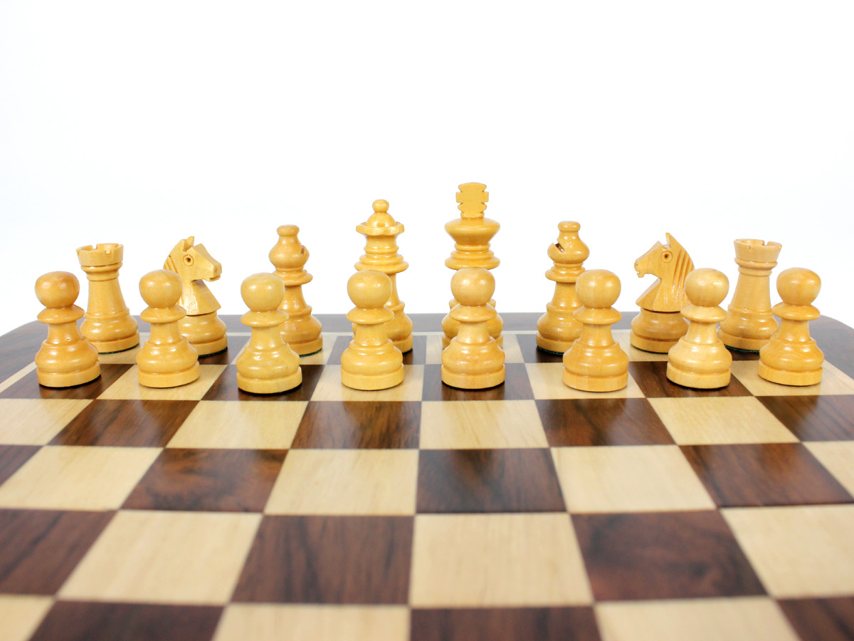 Close up view of Boxwood chess pieces