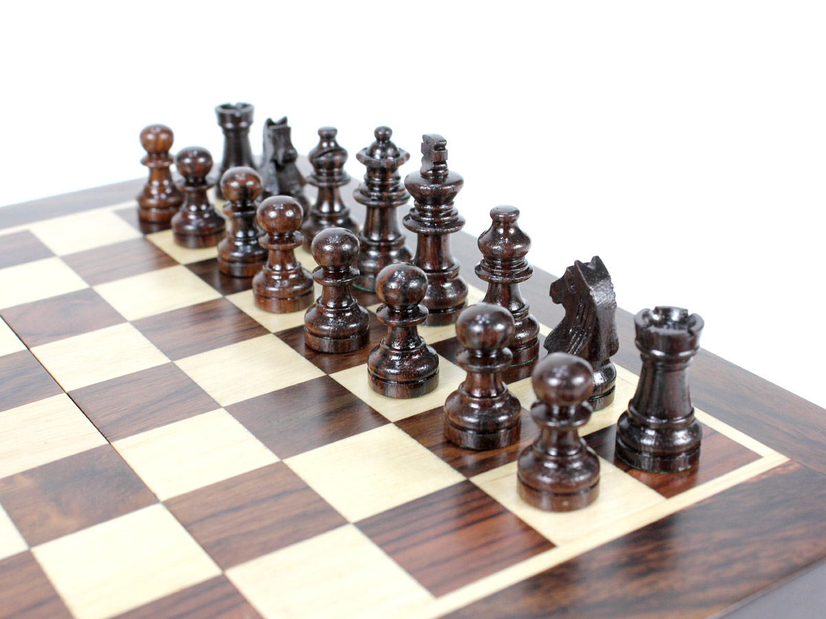Close up view of Rosewood chess pieces