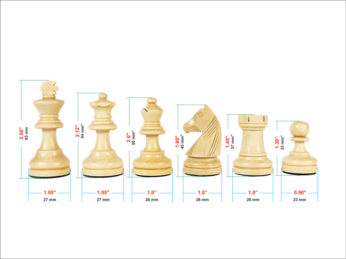 Dimensions of each chess piece