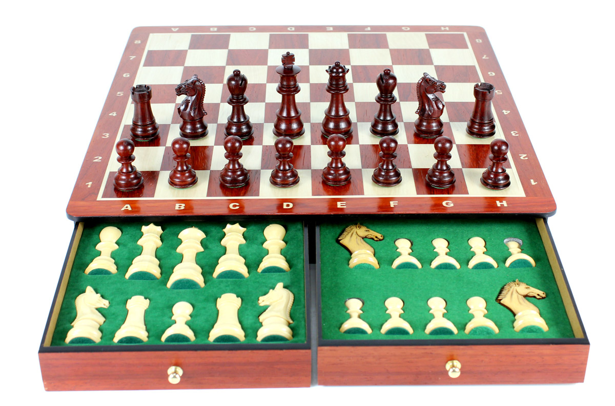15" x 15" Bud Rosewood Chess board with inlaid Algebraic notations. Square size - 1.65" (42mm)