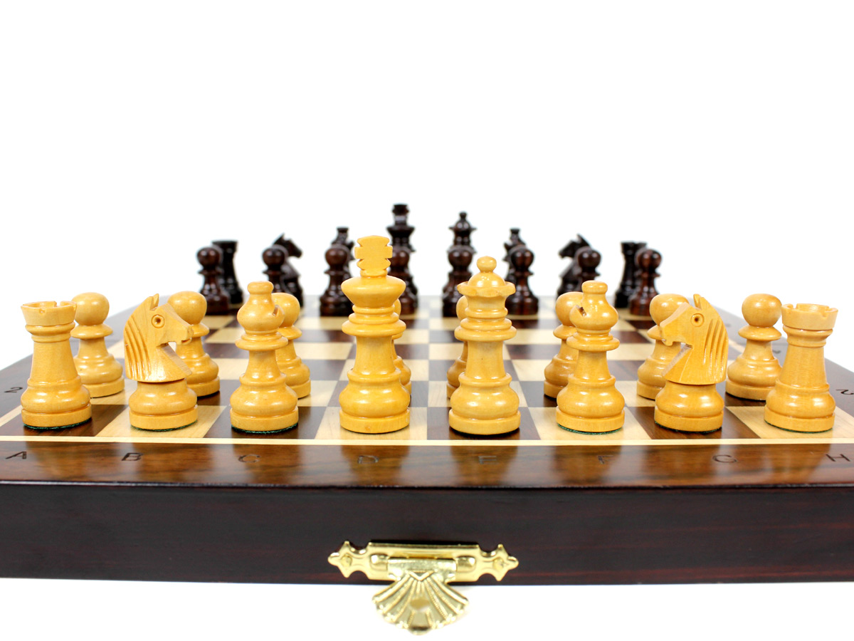 Close up view of Boxwood chess pieces