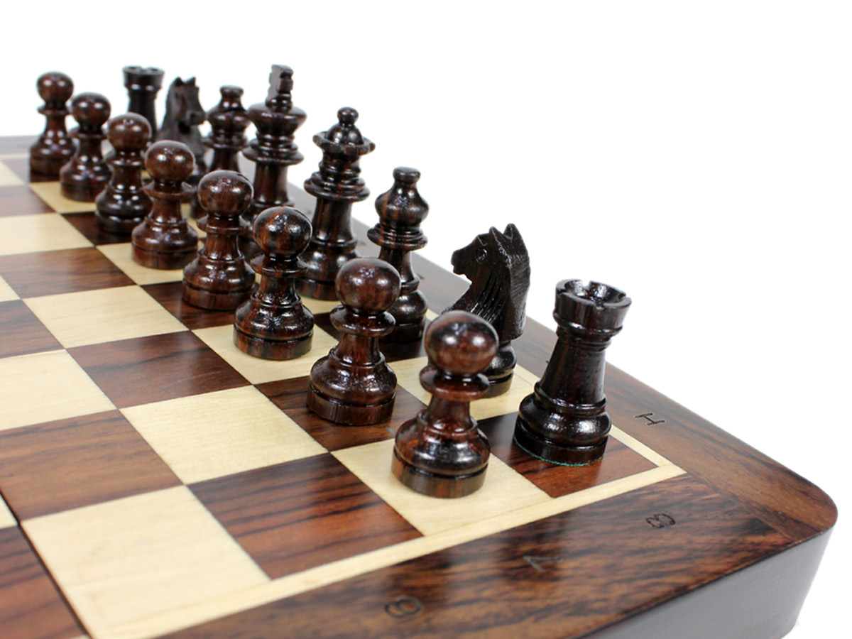 Close up view of Rosewood chess pieces