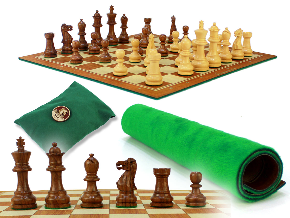 Monarch Staunton Chess Pieces 2-3/4" with Wood Tex Roll up 13" Chess Board and Velvet Pouch with Logo