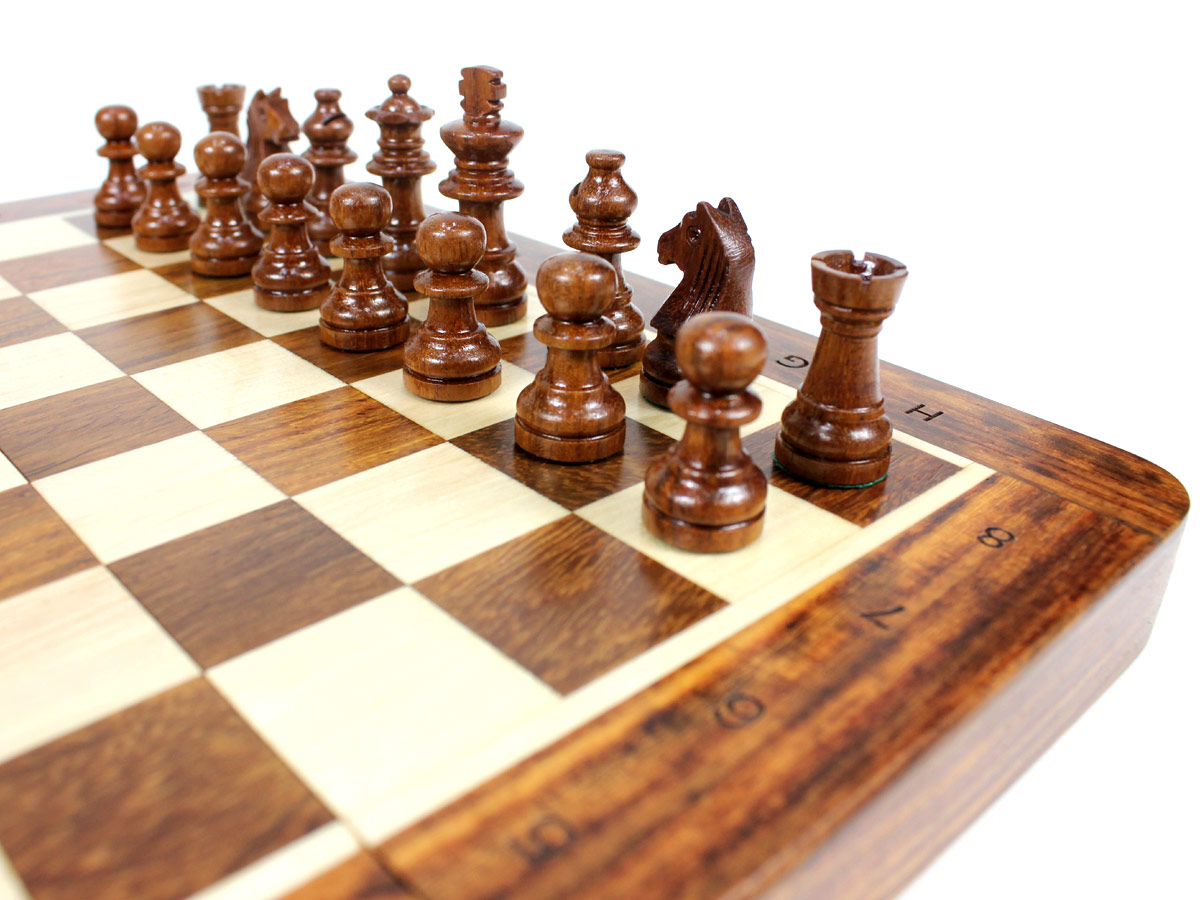 Close up view of Golden Rosewood chess pieces