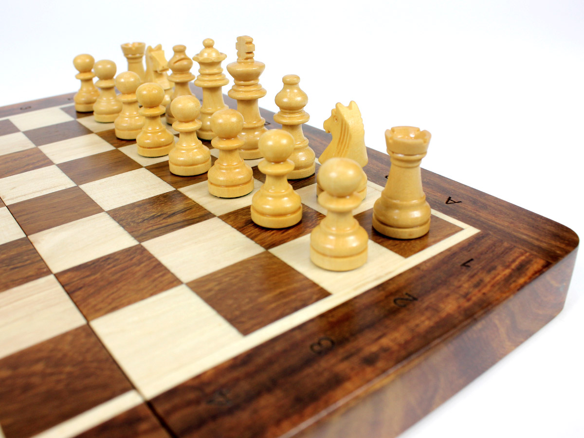 Close up view of Boxwood chess pieces