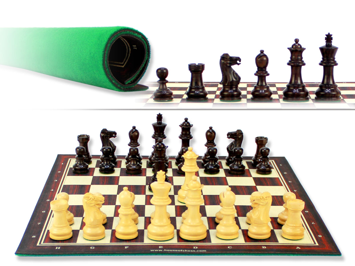 Monarch Staunton Rosewood Chess Pieces 2-3/4" with Wood Tex Roll up 13" Chess Board and Velvet Pouch with Logo