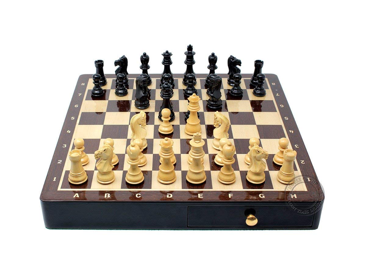 Ebony Wood / Boxwood Chess Pieces on 15" Wenge Wood board