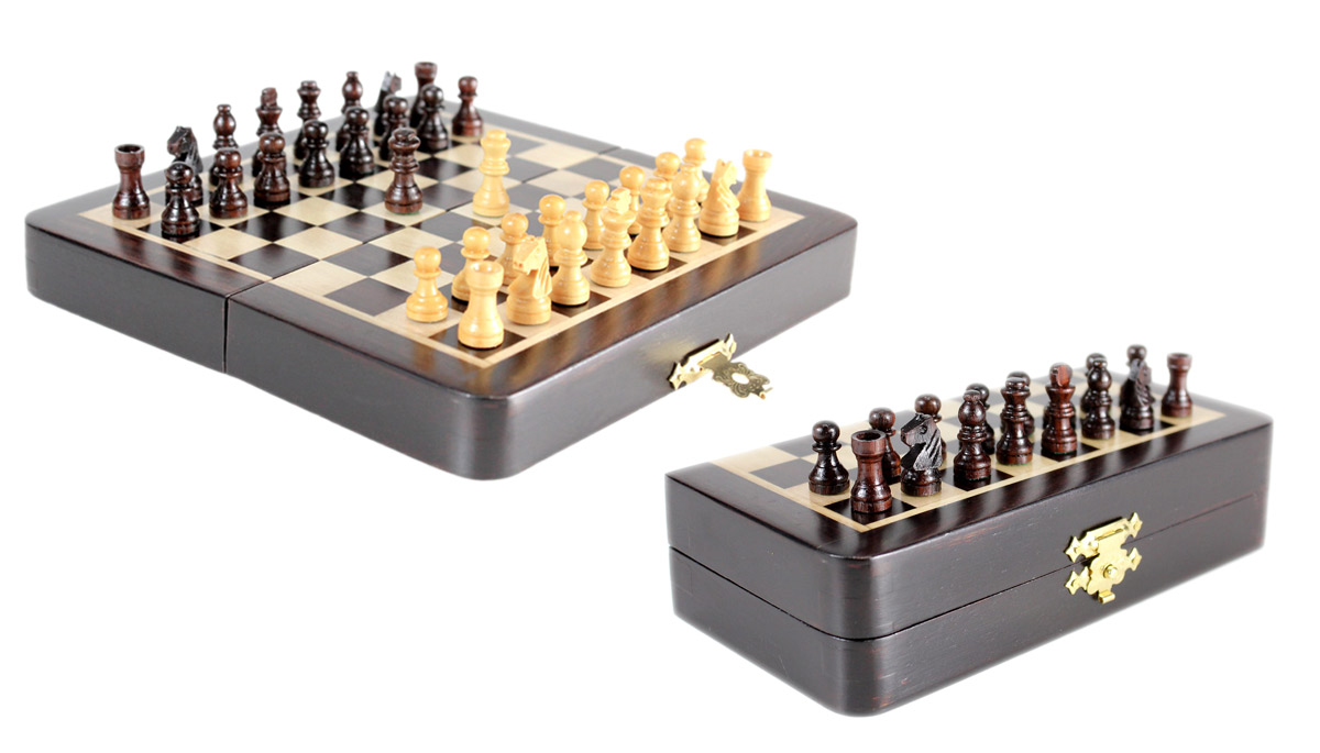 5" Wooden Chess Set Travel Magnetic Folding Board Rosewood + 2 Extra Queens