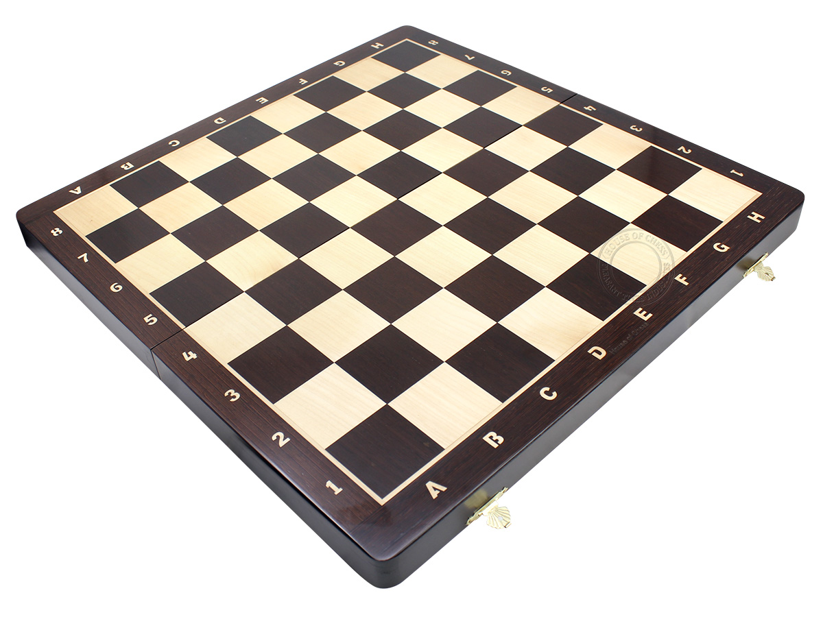 21" Folding Chess Board in Wenge Wood with Inlaid Algebraic Notations - Square Size 2.25 inch