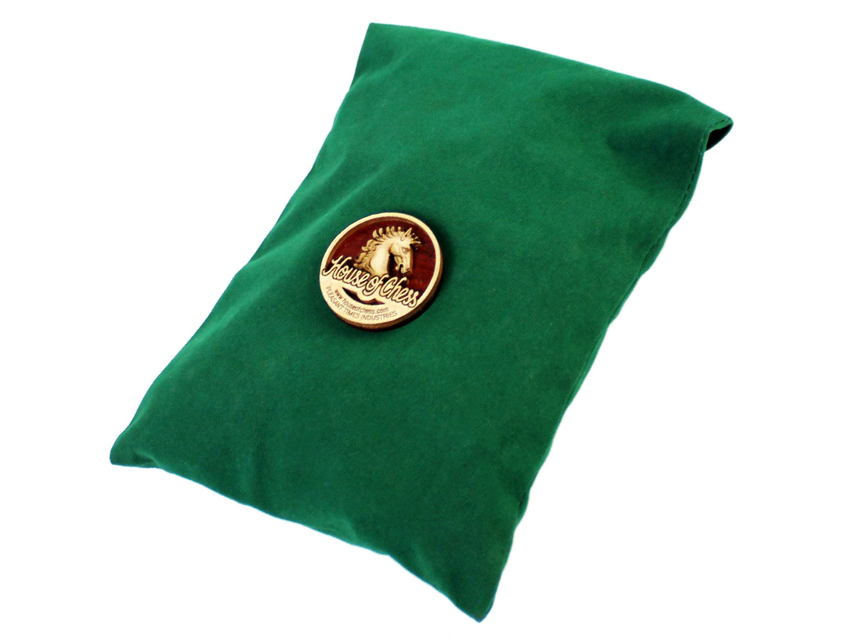Green Velvet pouch with Wooden House of Chess Logo